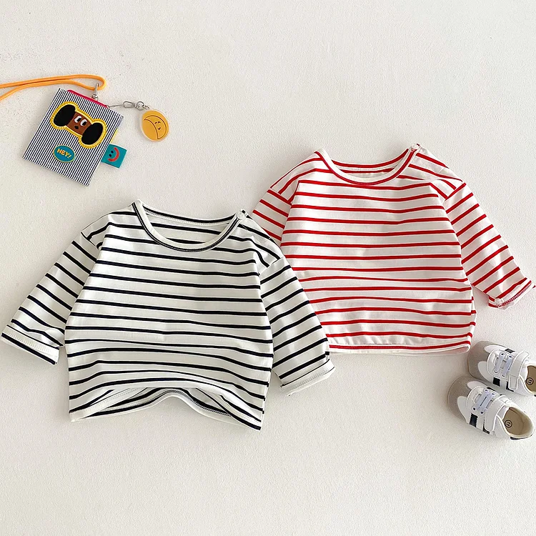 【73-100】ベビー ボーダー トップス 長袖Tシャツ - 画像 (2)