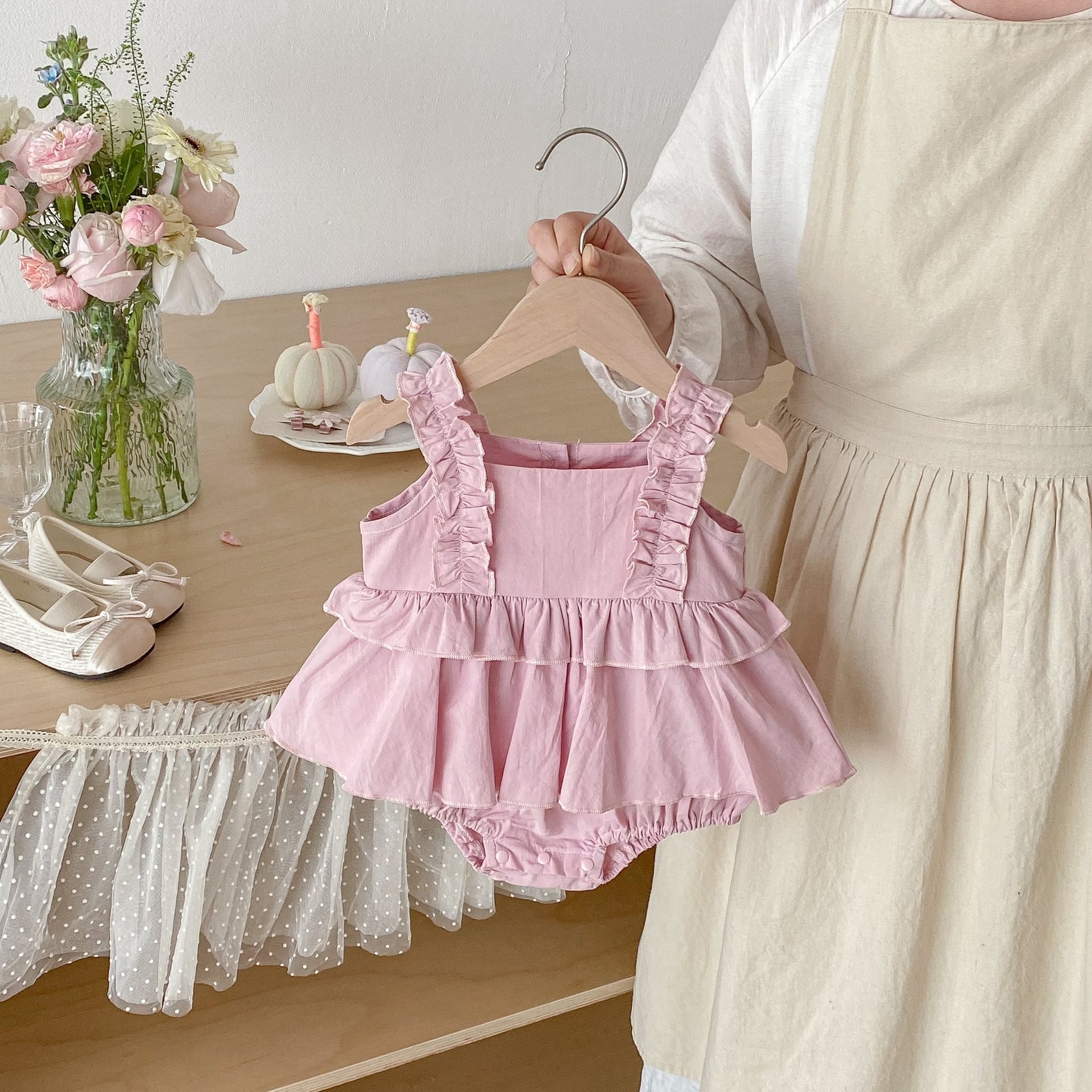 【66-90】ロンパース フリル キャミ おしゃれ ベビー服 - 画像 (6)