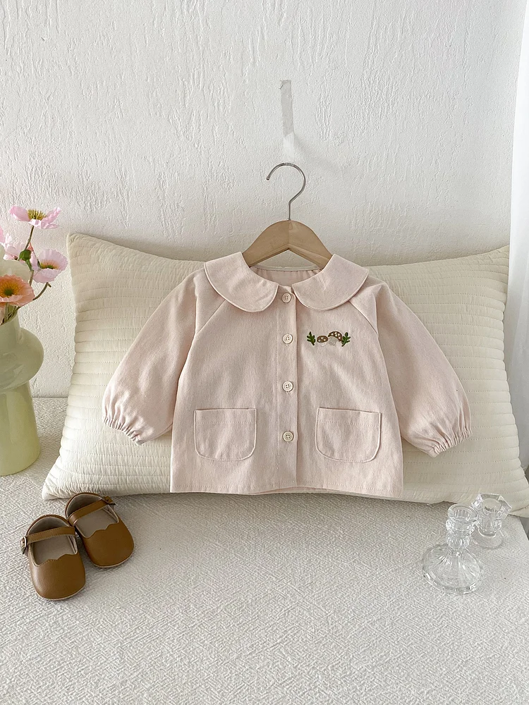【73-110】シャツ 丸襟 花刺繡 シンプル 定番 ディリー - 画像 (6)