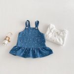 【73-110】ワンピース デニム ハート 蝶結び おしゃれ 女の子 - 画像 (3)
