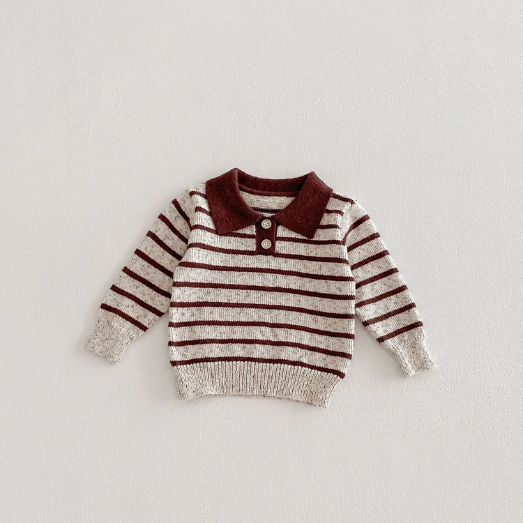 【80-130】セーター poloデザイン ボーダー ルーズ カジュアル トップス - 画像 (6)