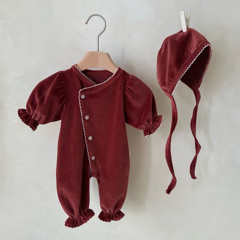 【66-90】ロンパース&帽子 セット 無地 肌に優しい ベビー服 - 画像 (7)