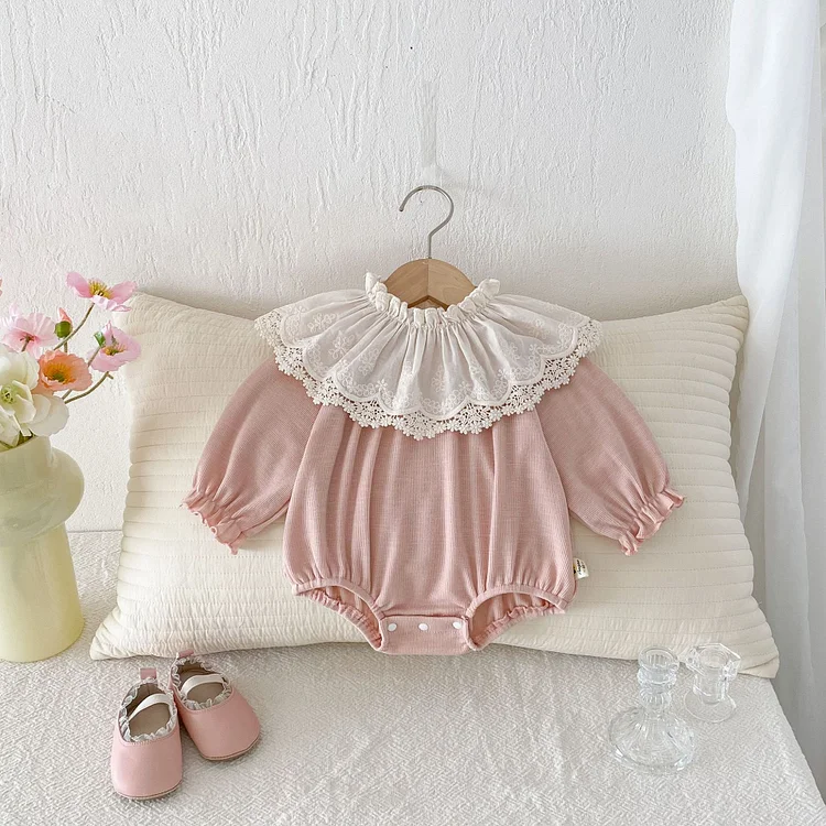 【66-100】ロンパース レース襟 可愛い 肌触り良い ベビー服 - 画像 (3)