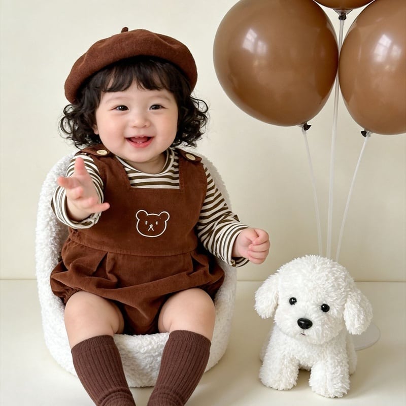 【66-90】セットアップ ロンパース&Tシャツ クマ ブラウン 可愛い ベビー服 - 画像 (10)