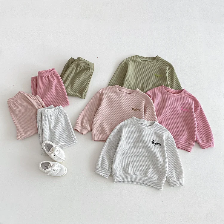【80-130】セットアップ 英字刺繡 ワッフル シンプル 子供服 - 画像 (6)