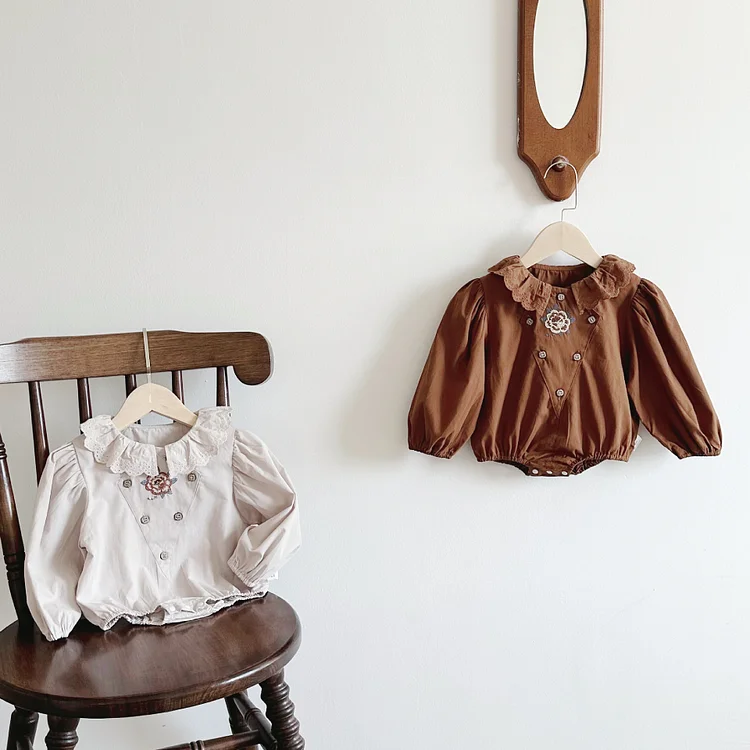 【66-90】ロンパース 韓国風 フリル襟 花刺繡 おしゃれ ベビー服 - 画像 (3)
