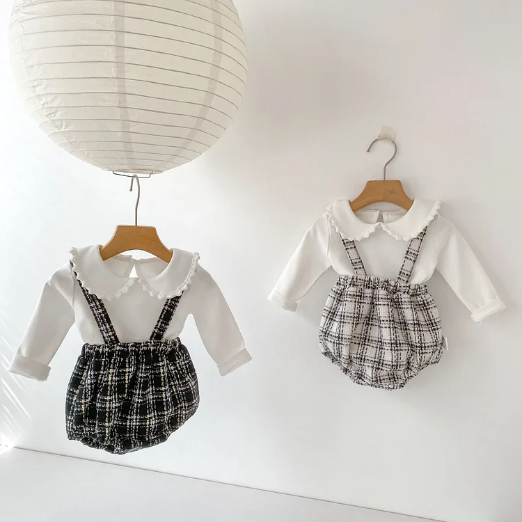 【66-100】ロンパース チェック柄 サロペット 可愛い ディリー - 画像 (2)
