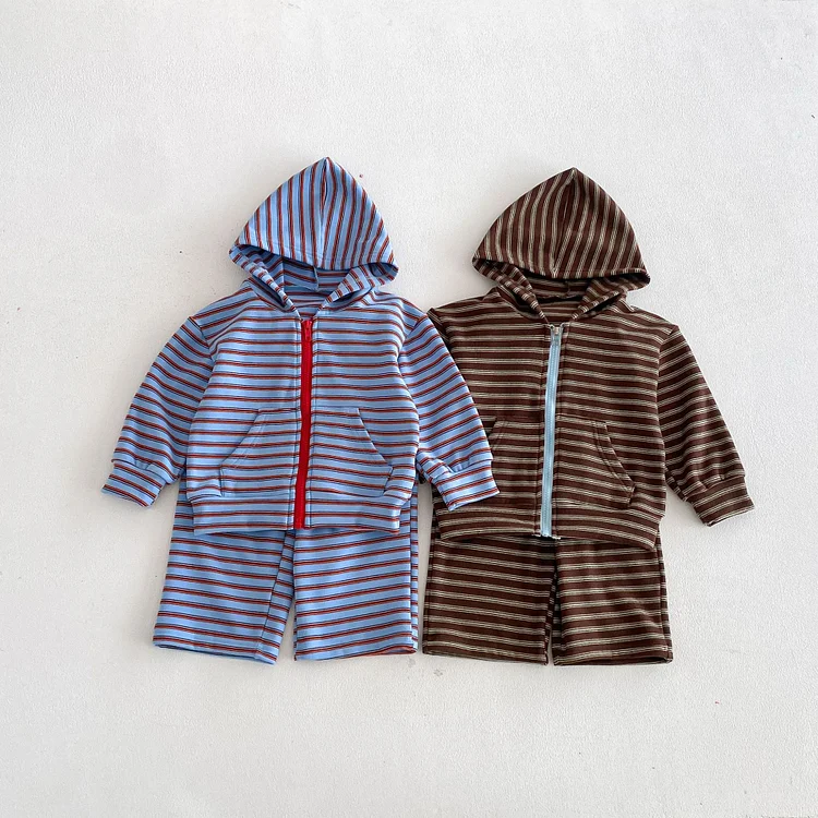 【80-130】セットアップ ボーダー フード付き カジュアル 子供服 - 画像 (13)