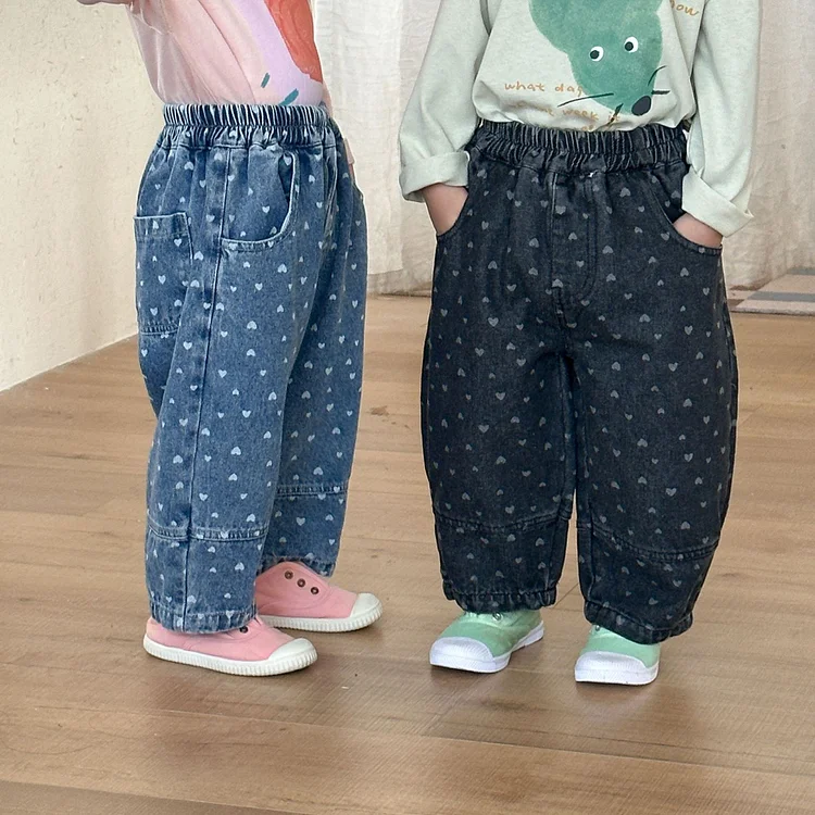 【80-150】デニム パンツ ハート柄 カジュアル 履きやすい - 画像 (3)