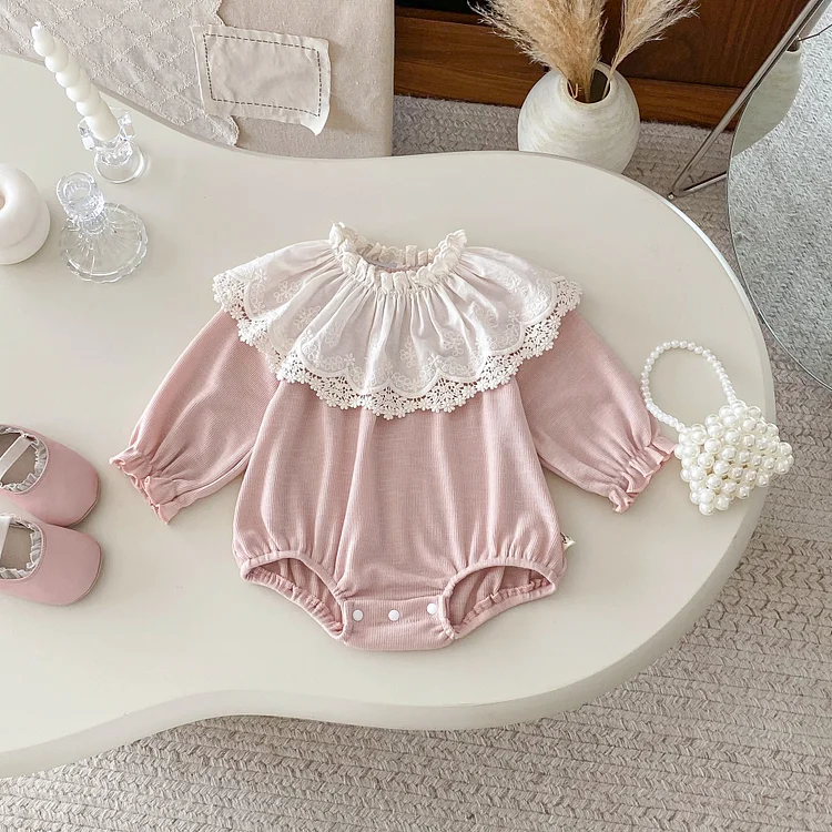 【66-100】ロンパース レース襟 可愛い 肌触り良い ベビー服 - 画像 (4)
