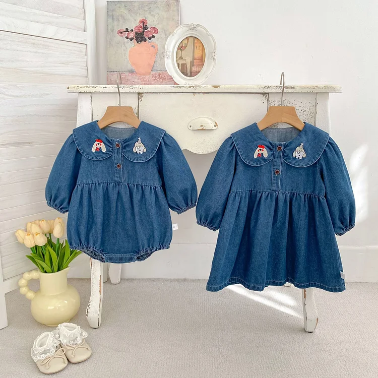 【66-120】ワンピース OR ロンパース ウサギ柄 デニム おしゃれ 定番 ベビー服 - 画像 (3)