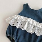 【66-90】デニムロンパース レース ノースリーブ 可愛い ベビー服 - 画像 (13)