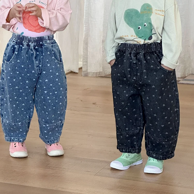 【80-150】デニム パンツ ハート柄 カジュアル 履きやすい - 画像 (5)
