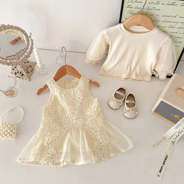 【73-100】ワンピース or シャツ フラワー レース 可愛い 子供服 - 画像 (3)