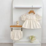 【66-100】ブラウス＆ブルマ パフスリーブ チェック シンプル ベビー服 - 画像 (4)