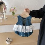 【66-90】デニムロンパース レース ノースリーブ 可愛い ベビー服 - 画像 (9)