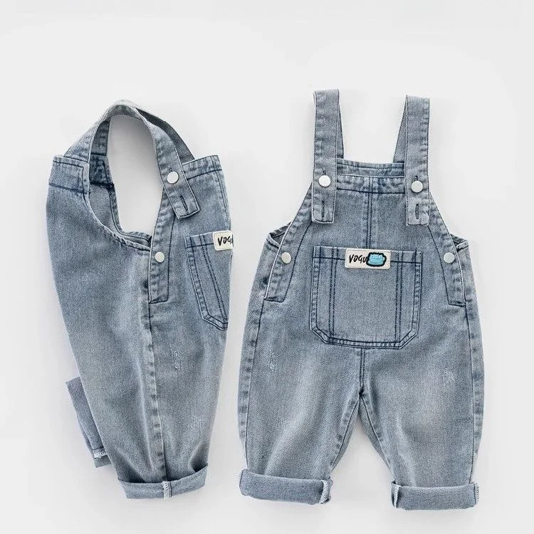 【80-140cm】キッズ ポケット付き デニム サロペット