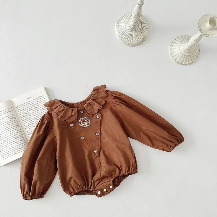 【66-90】ロンパース 韓国風 フリル襟 花刺繡 おしゃれ ベビー服 - 画像 (5)