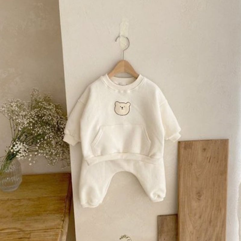 【73-100】セットアップ クマ柄 刺繍入り スウェット 定番 二点セット - 画像 (5)