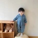 【66-100】ベビー 女の子 丸襟 デニム ロンパース - 画像 (2)