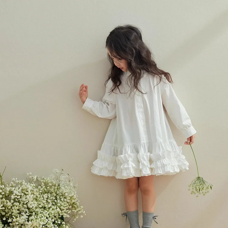 【90-140】女の子 無地 フォマールシャツ ワンピース - 画像 (7)