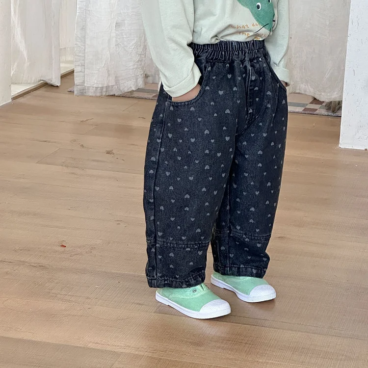 【80-150】デニム パンツ ハート柄 カジュアル 履きやすい - 画像 (6)