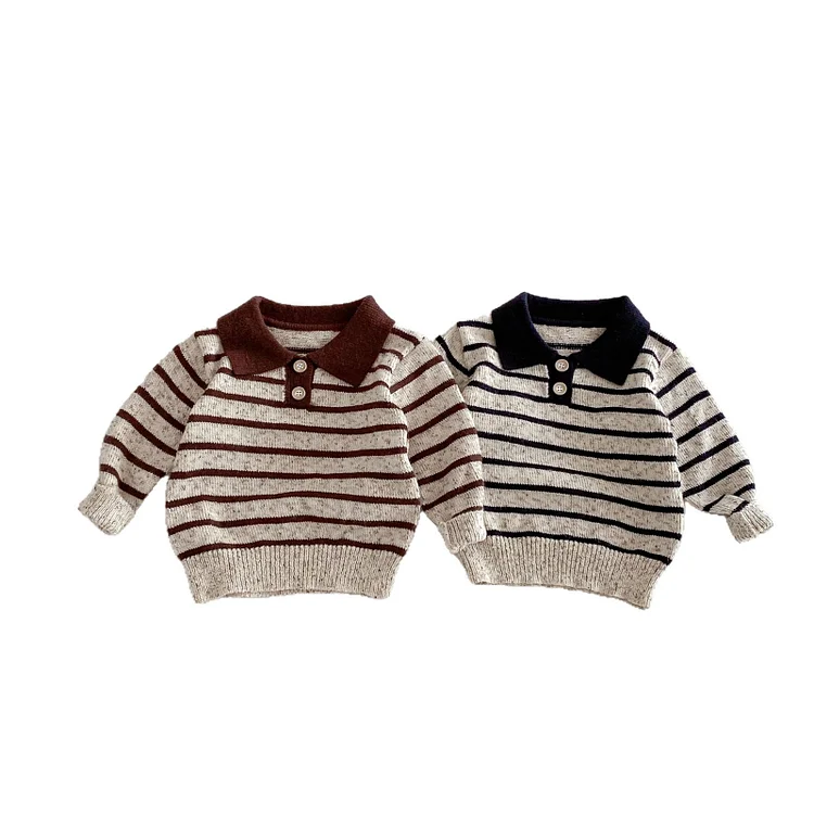 【80-130】セーター poloデザイン ボーダー ルーズ カジュアル トップス - 画像 (8)
