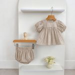 【66-100】ブラウス＆ブルマ パフスリーブ チェック シンプル ベビー服 - 画像 (5)
