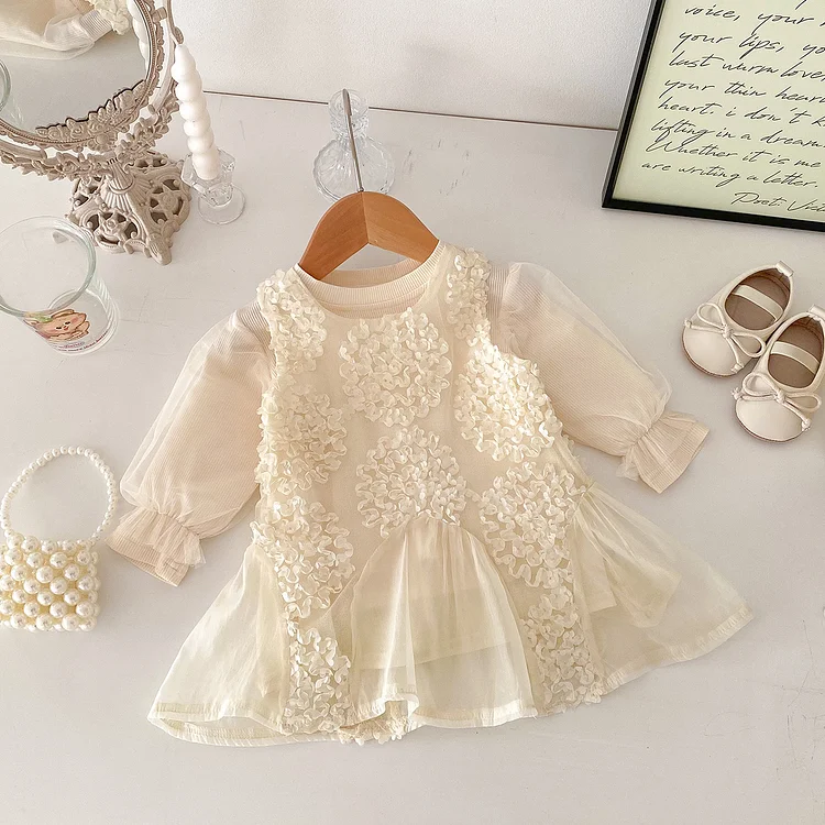 【73-100】ワンピース or シャツ フラワー レース 可愛い 子供服 - 画像 (4)
