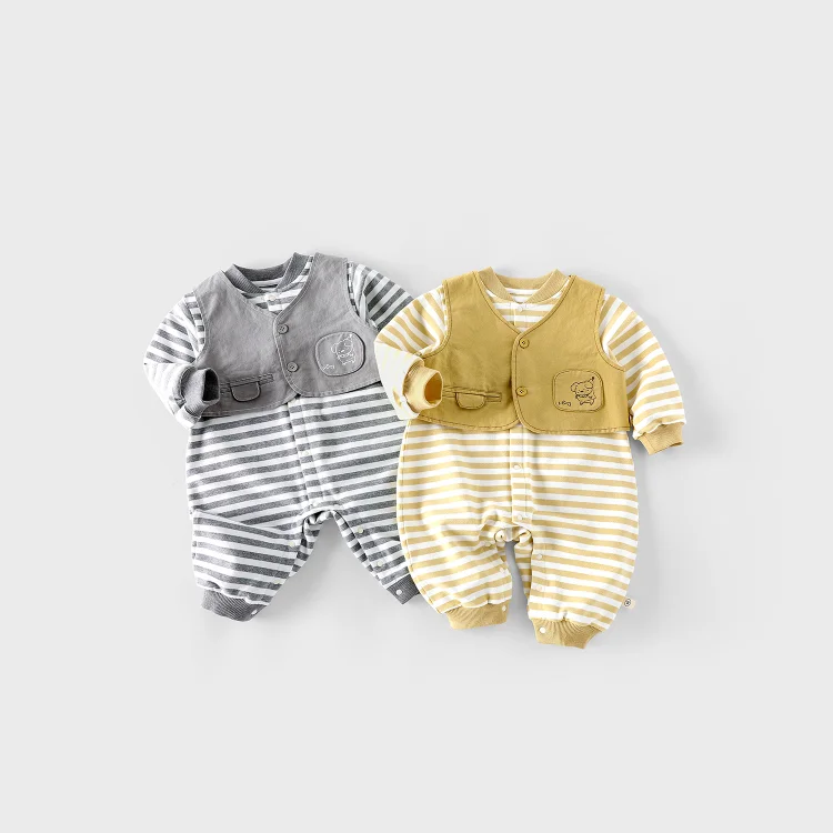 【66-90cm】セットアップ ベスト& ボーダー ロンパース 2点セット