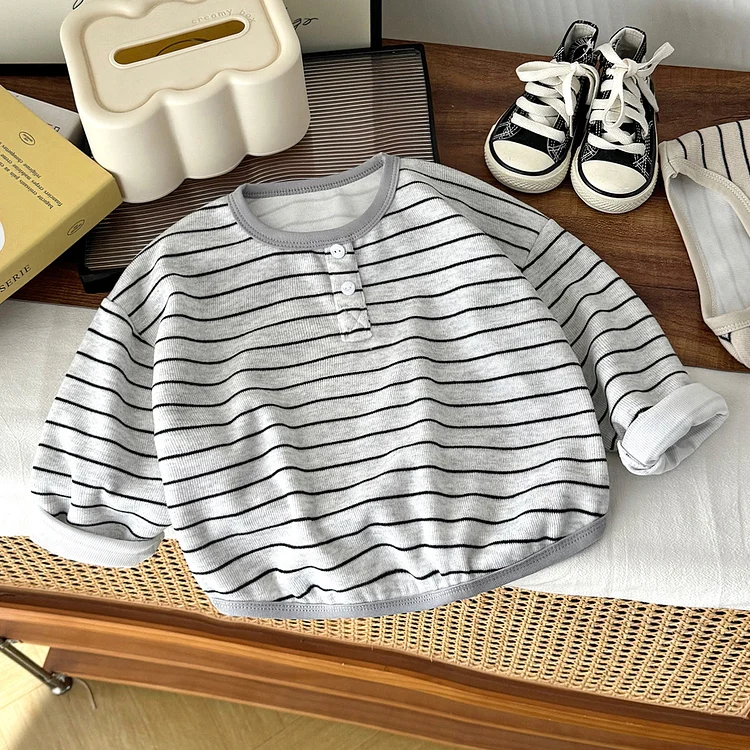 【80-140】Tシャツ ボーダー ルーズ カジュアル 合わせやすい トップス - 画像 (6)