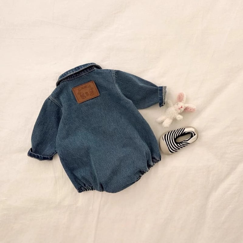 【66-90】デニムロンパース カジュアル 定番 折り襟 ベビー服 - 画像 (5)