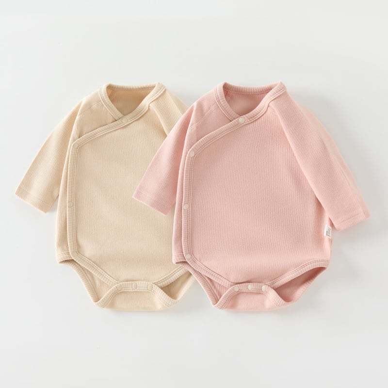 【66-90】ロンパース 無地 リブ シンプル 着心地良い ベビー服 - 画像 (3)