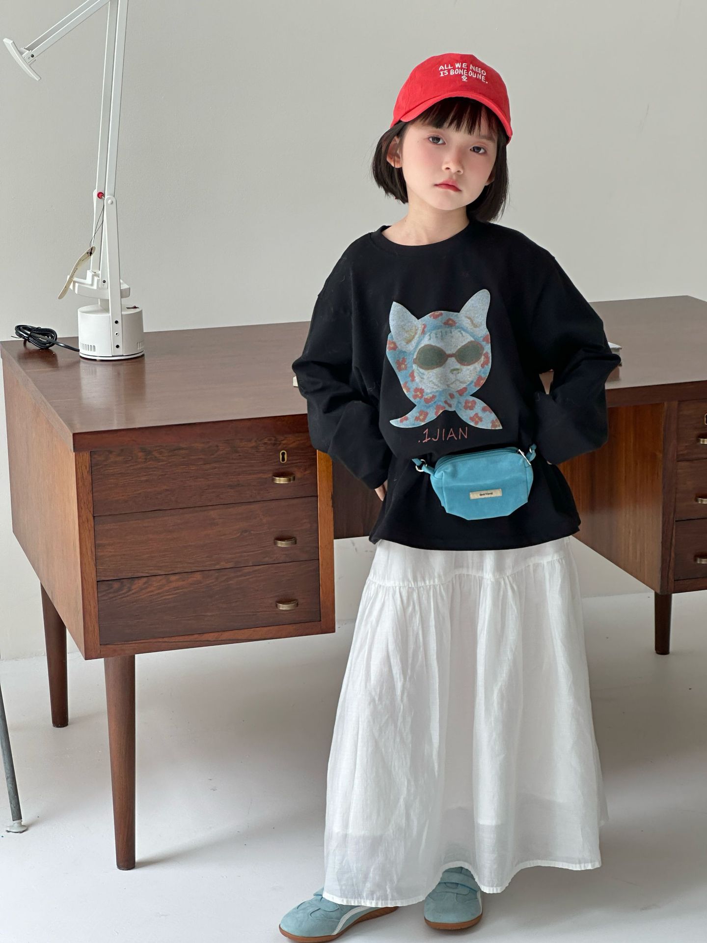 【90-150】Tシャツ カートゥーン プリント 猫柄 ラウンドネック 長袖 トップス - 画像 (11)