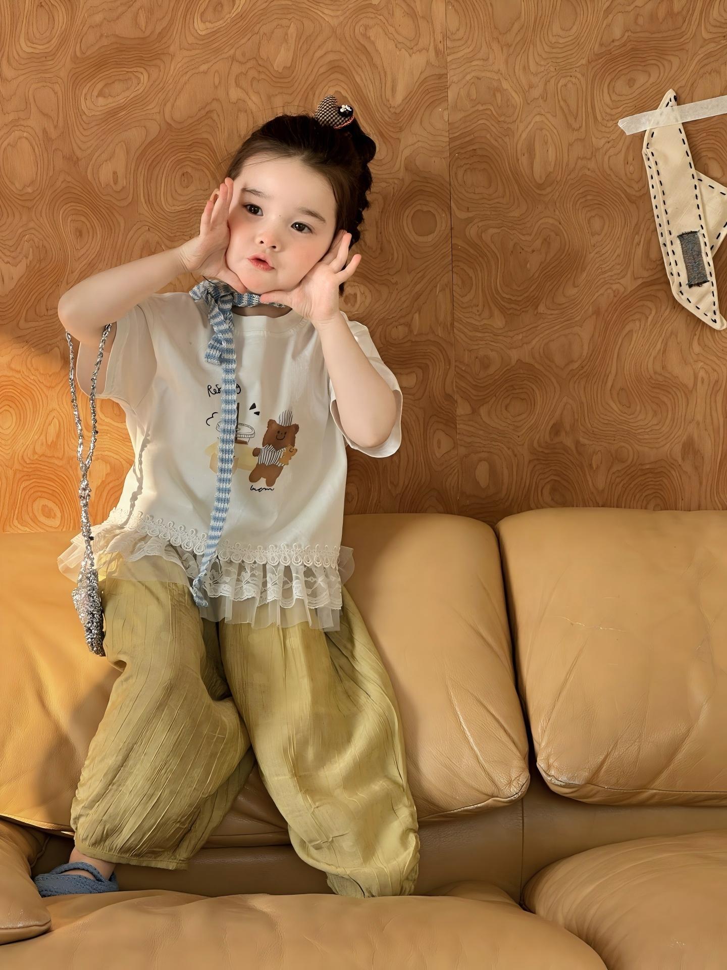 主图-01 【90-140】Tシャツ or パンツ 女の子 クマ柄 可愛い - 画像 (1)