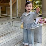 【90-150】アウター or デニムパンツ 女の子 刺繍 フリルデザイン