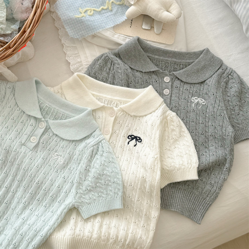 【90-140】女の子 半袖Tシャツ ニット 無地 ナチュラル - 画像 (4)