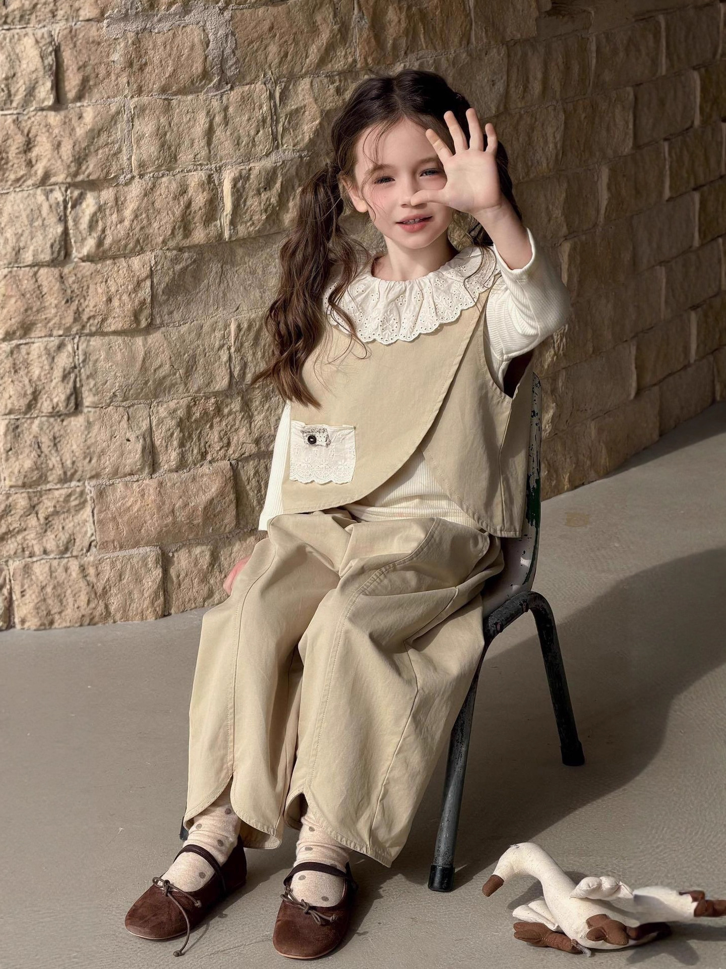 【90-140】トップス or ベスト&パンツ セットアップ 女の子 ナチュラル - 画像 (7)