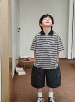 【90-150】ポロシャツ 男の子 ボーダー柄 ロゴ刺繍 カレッジ風 半袖 カジュアル トップス - 画像 (11)