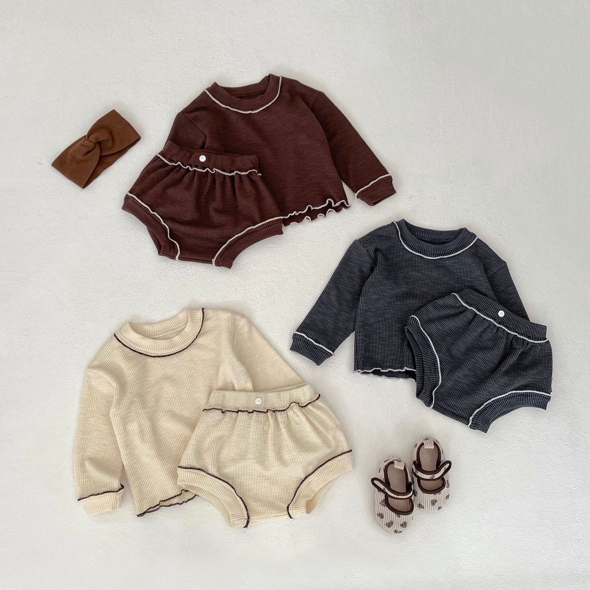 【66-100】ベビー セット トップス+ブルマ メロウフリル 肌に優しい - 画像 (3)