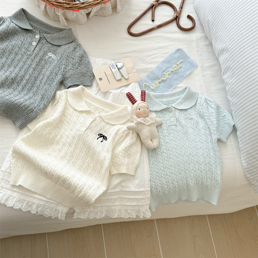 【90-140】女の子 半袖Tシャツ ニット 無地 ナチュラル - 画像 (3)