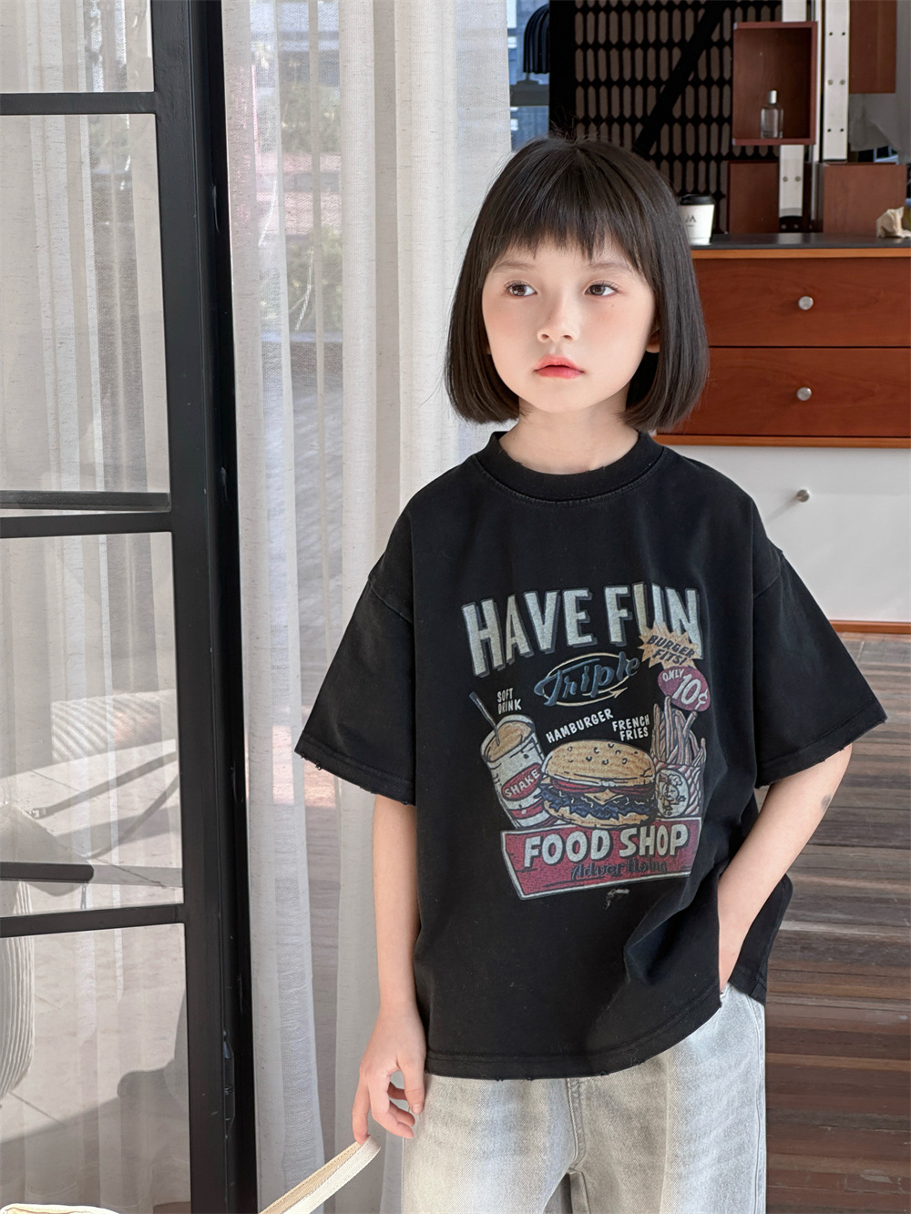【90-150】Tシャツ 可愛い プリント ラウンドネック ルーズ 半袖 トップス - 画像 (7)