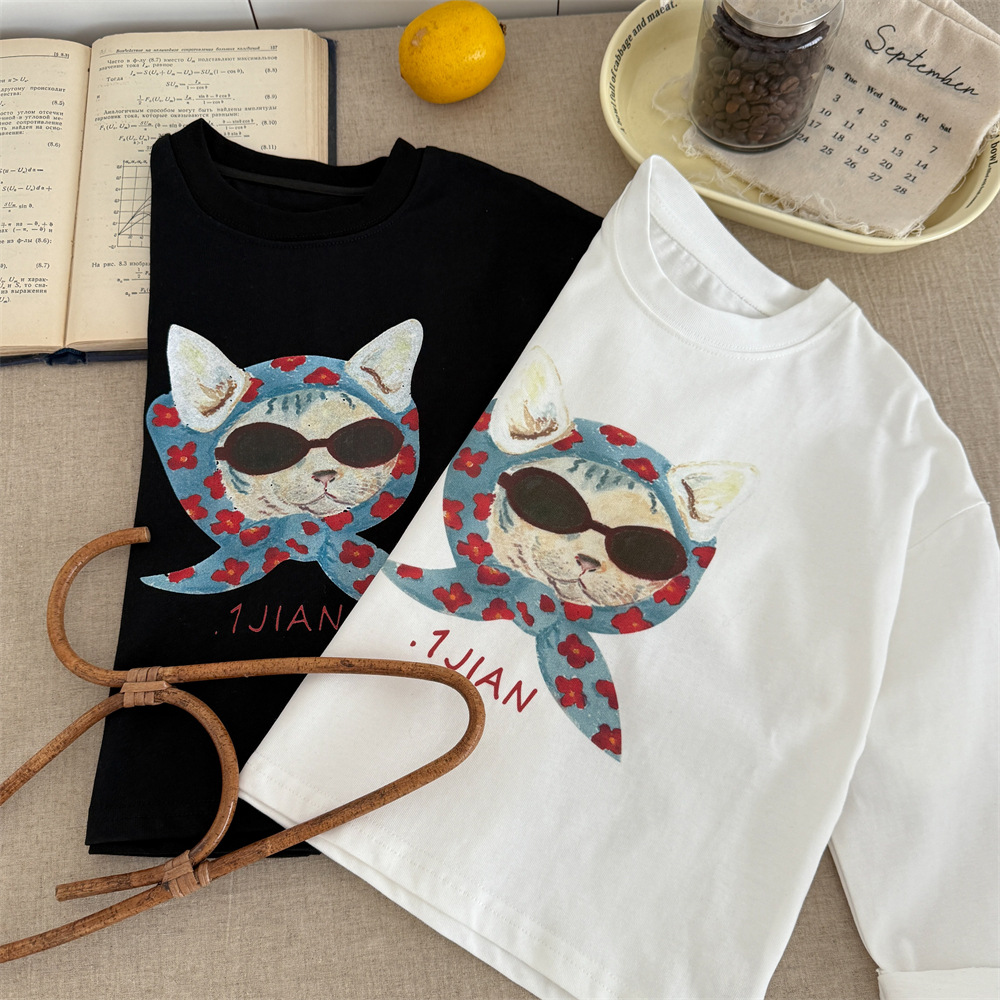 【90-150】Tシャツ カートゥーン プリント 猫柄 ラウンドネック 長袖 トップス - 画像 (14)