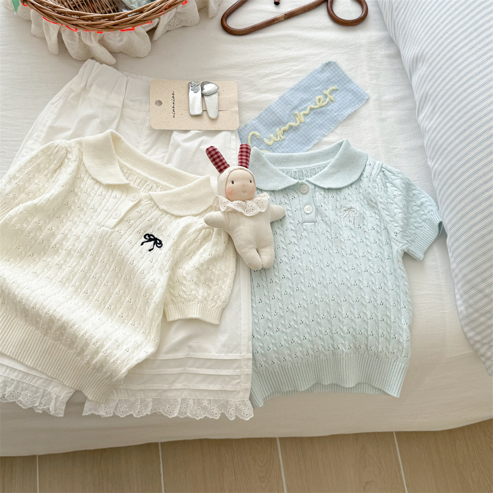 【90-140】女の子 半袖Tシャツ ニット 無地 ナチュラル - 画像 (5)
