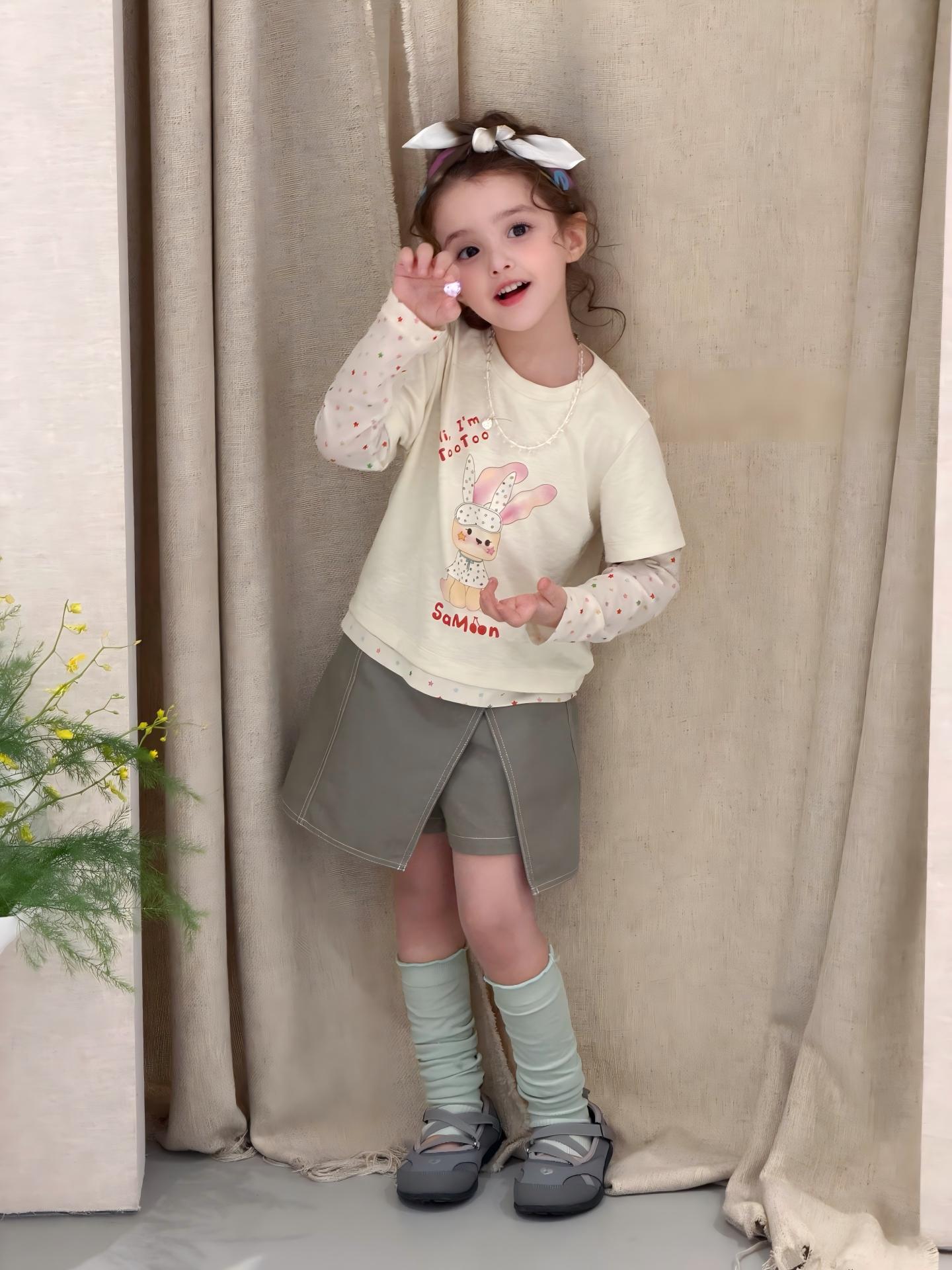 【90-140】Tシャツ or キュロット 女の子 うさぎ柄 レイヤード風 - 画像 (6)