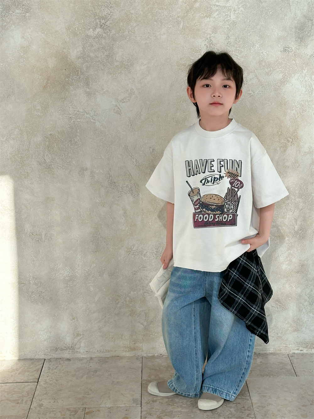 【90-150】Tシャツ 可愛い プリント ラウンドネック ルーズ 半袖 トップス - 画像 (8)