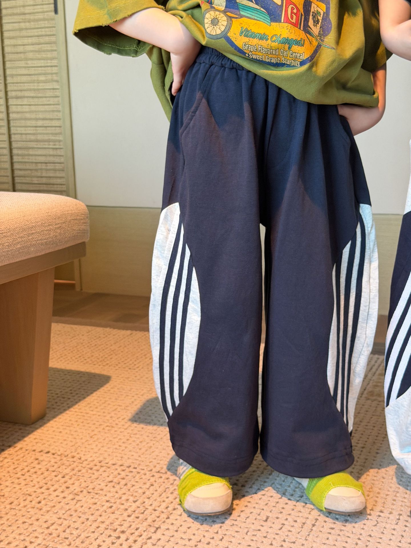 【90-150】カジュアルパンツ キッズ 配色 男女兼用 ゆったり ドローストリング スウェットパンツ - 画像 (5)
