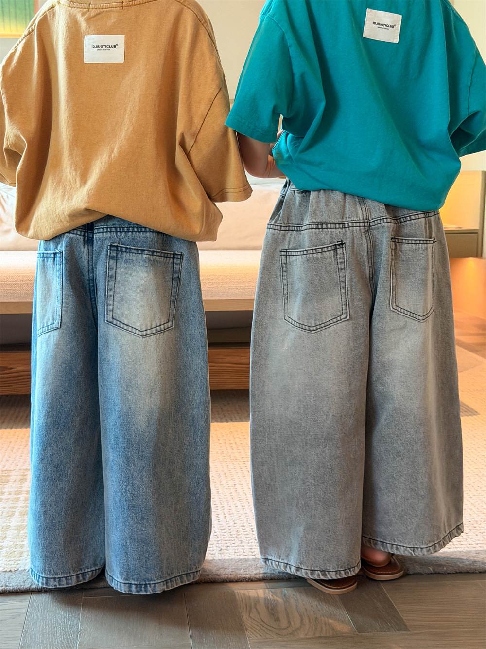 【90-150】デニムパンツ 男女兼用 ダメージデニム ストレート カジュアル ロングパンツ - 画像 (7)