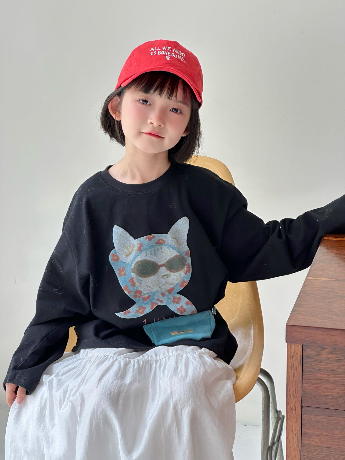 【90-150】Tシャツ カートゥーン プリント 猫柄 ラウンドネック 長袖 トップス - 画像 (6)