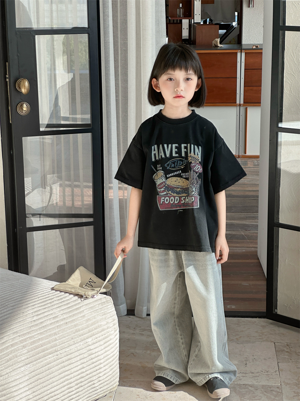 【90-150】Tシャツ 可愛い プリント ラウンドネック ルーズ 半袖 トップス - 画像 (9)